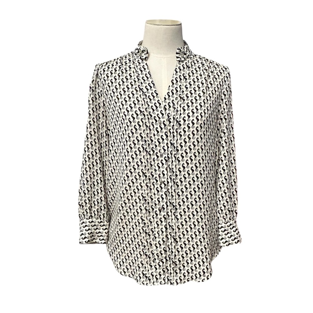 Moulinette Soeurs Seahorse Button 3/4 Sleeve Shirt Blouse Womens 4 Black White